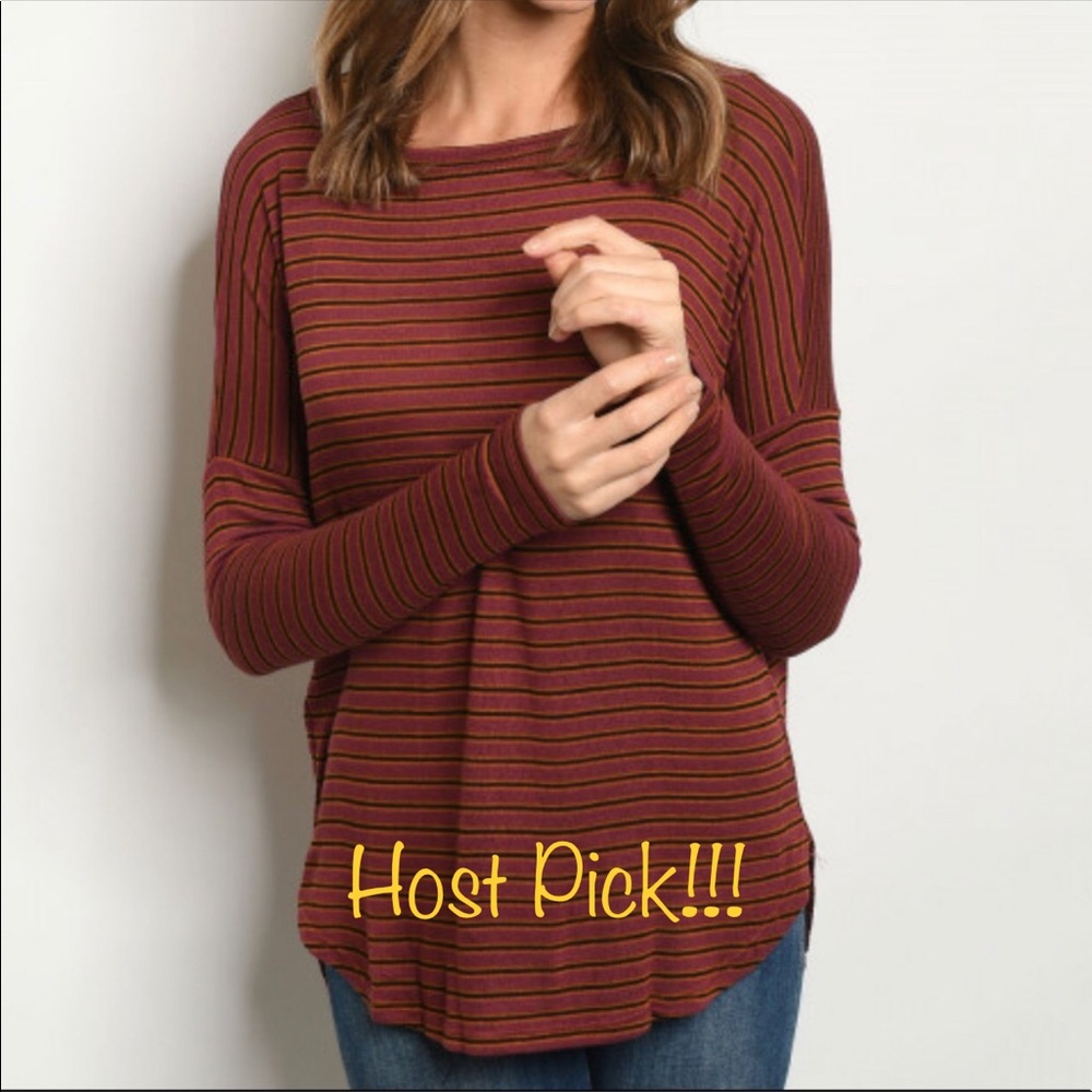 Ginger G Burgundy Striped Drop-Shoulder Tunic Top